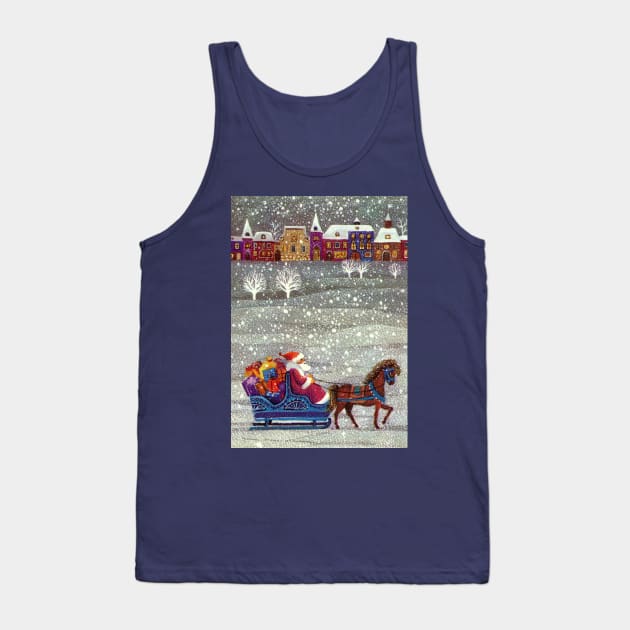 Vintage Santa Claus with Sleigh and Village Tank Top by MasterpieceCafe